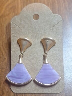 Gold-Tone Lavender Fan Drop Earrings - Women Jewelry